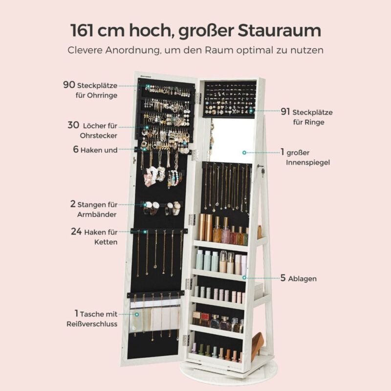 Schmuckschrank 360° drehbar Ganzkörperspiegel ORVIA – Bild 4