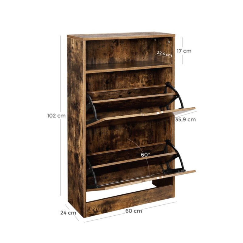 Schuhschrank 2 Klappen Zusatzfach Melamin 60x102 SIRIN – Bild 5