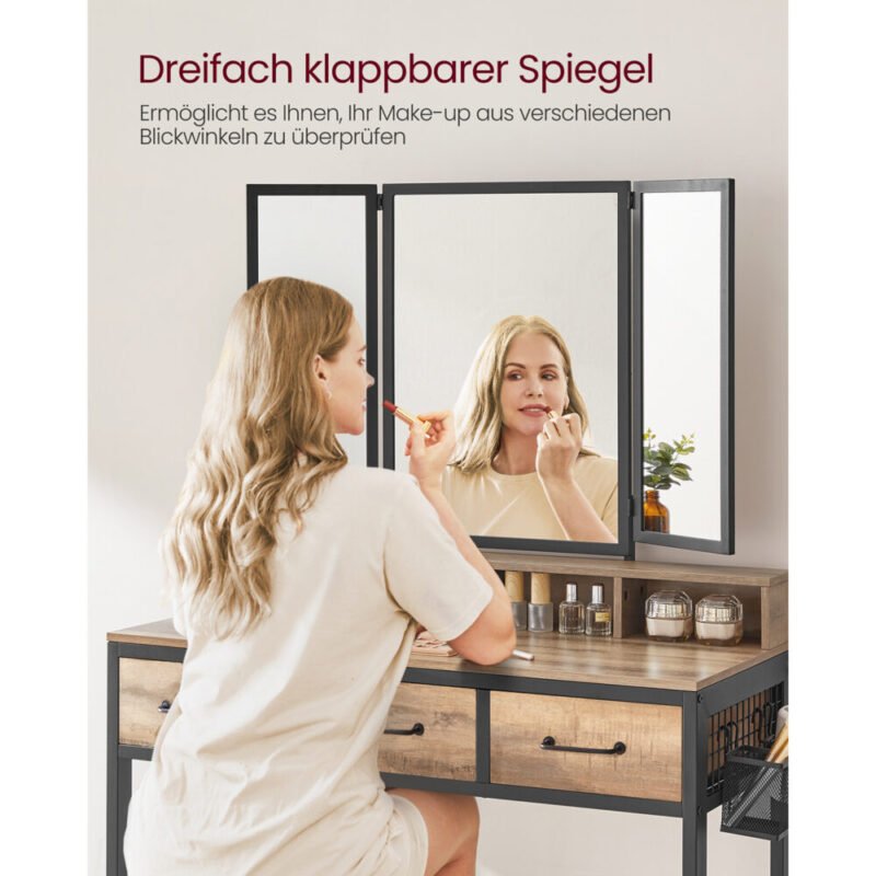 Schminktisch Frisiertisch mit 3-teiligem Klappspiegel MARIA – Bild 4
