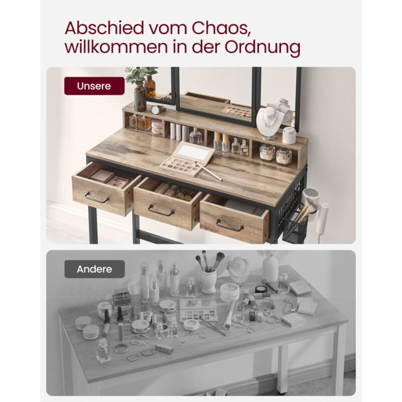 Schminktisch Frisiertisch mit 3-teiligem Klappspiegel MARIA – Bild 7