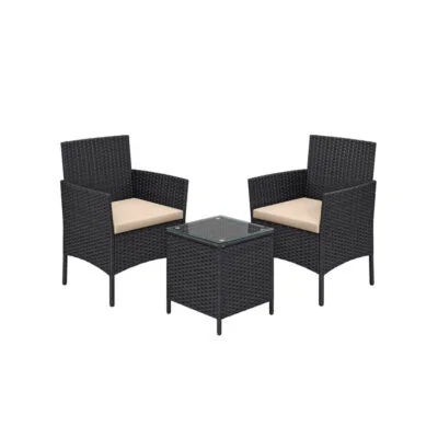 Balkonmöbel Set Polyrattan Tisch Stühle Schwarz Taupe LIZZY