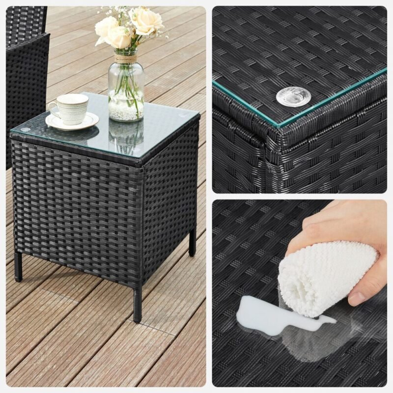 Balkonmöbel Set Polyrattan Tisch Stühle Schwarz Taupe LIZZY – Bild 6