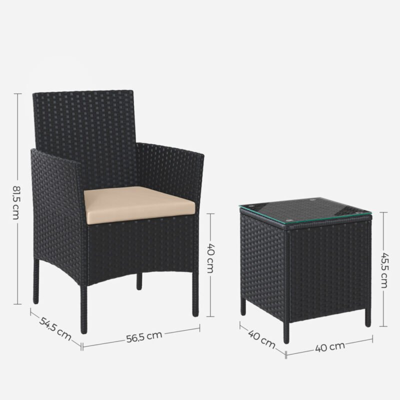 Balkonmöbel Set Polyrattan Tisch Stühle Schwarz Taupe LIZZY – Bild 7