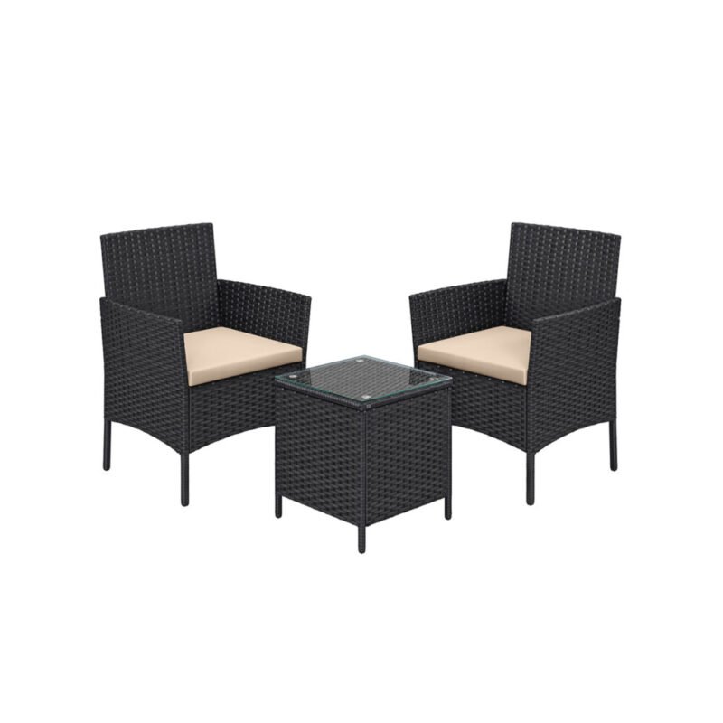 Balkonmöbel Set Polyrattan Tisch Stühle Schwarz Taupe LIZZY