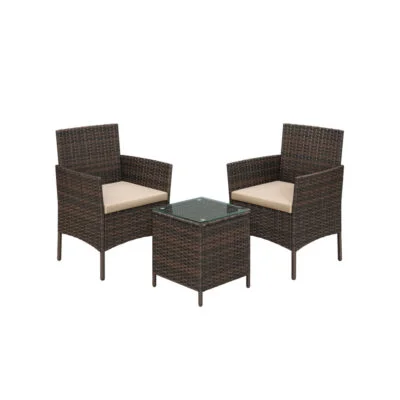 Balkonmöbel Set Polyrattan Tisch Stühle Braun Taupe LIZZY