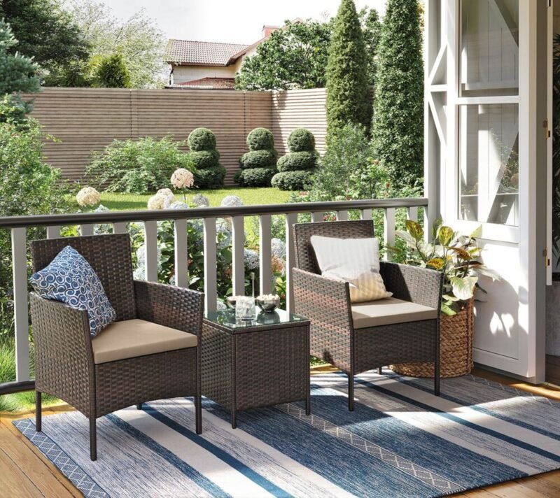 Balkonmöbel Set Polyrattan Tisch Stühle Braun Taupe LIZZY – Bild 2