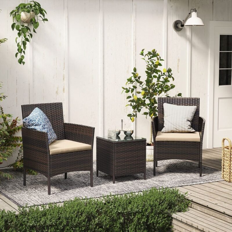 Balkonmöbel Set Polyrattan Tisch Stühle Braun Taupe LIZZY – Bild 3