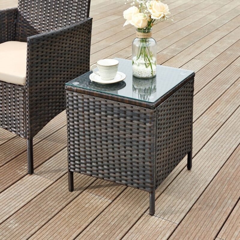 Balkonmöbel Set Polyrattan Tisch Stühle Braun Taupe LIZZY – Bild 6