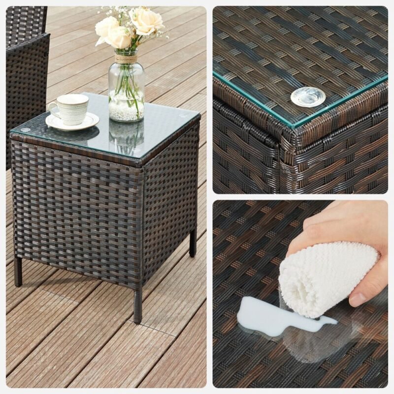 Balkonmöbel Set Polyrattan Tisch Stühle Braun Taupe LIZZY – Bild 7