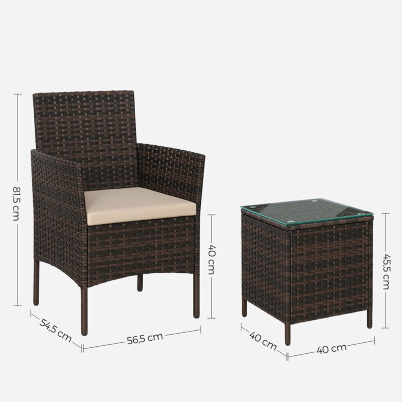 Balkonmöbel Set Polyrattan Tisch Stühle Braun Taupe LIZZY – Bild 8