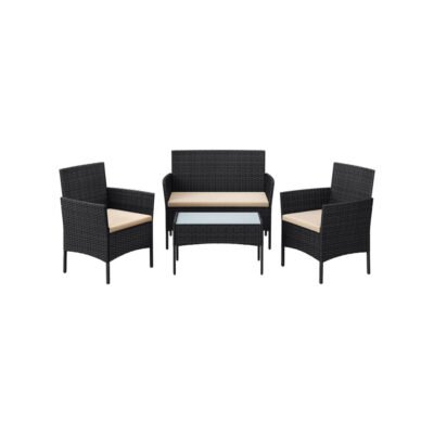 Balkonmöbel Gartenmöbel Set Polyrattan Lounge Schwarz JONAS