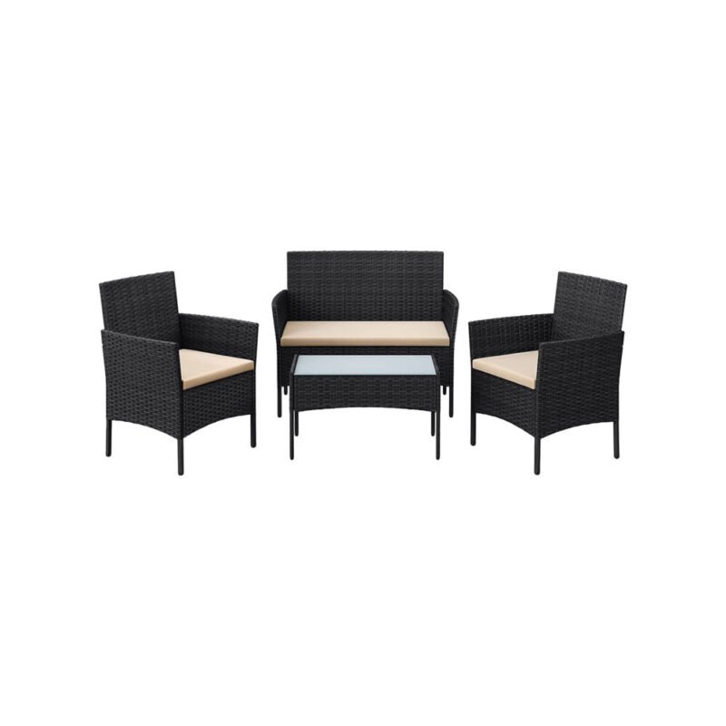 Balkonmöbel Gartenmöbel Set Polyrattan Lounge Schwarz JONAS