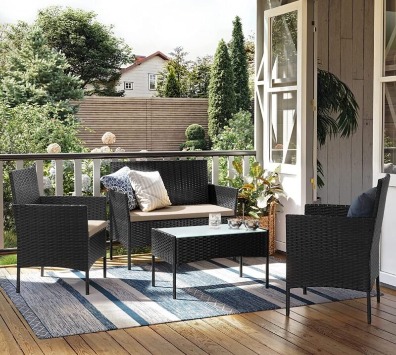 Balkonmöbel Gartenmöbel Set Polyrattan Lounge Schwarz JONAS – Bild 2