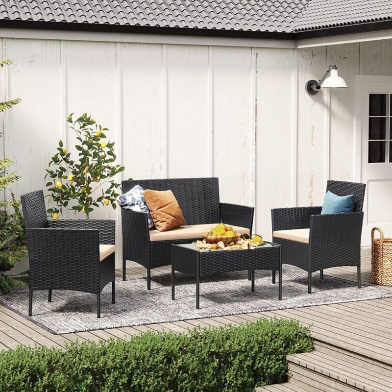 Balkonmöbel Gartenmöbel Set Polyrattan Lounge Schwarz JONAS – Bild 3