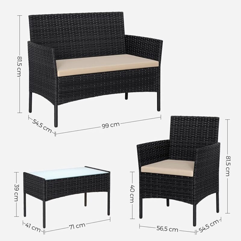 Balkonmöbel Gartenmöbel Set Polyrattan Lounge Schwarz JONAS – Bild 7