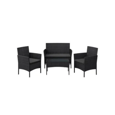 Balkonmöbel Gartenmöbel Set Polyrattan Lounge Schwarz JONAS