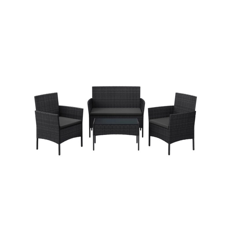 Balkonmöbel Gartenmöbel Set Polyrattan Lounge Schwarz JONAS