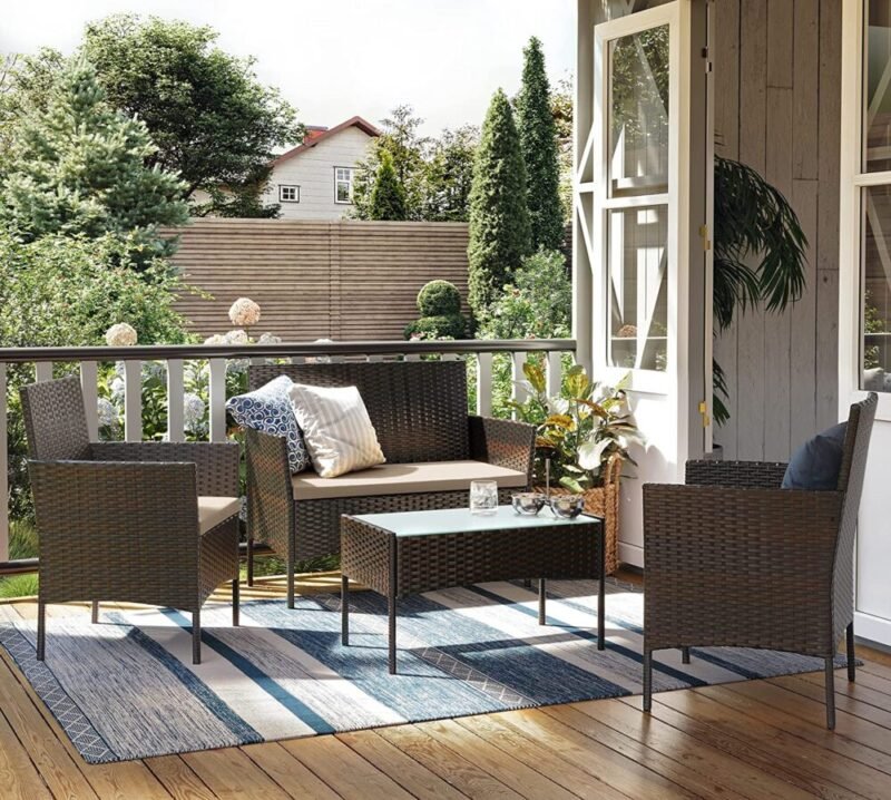 Balkonmöbel Gartenmöbel Set Polyrattan Lounge Braun JONAS – Bild 2