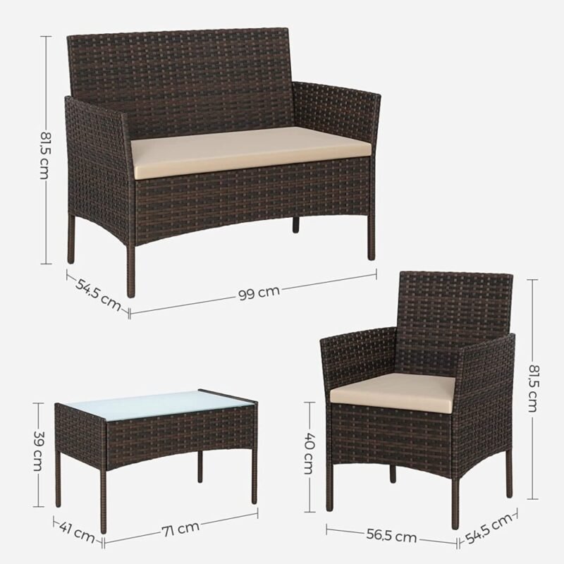 Balkonmöbel Gartenmöbel Set Polyrattan Lounge Braun JONAS – Bild 8