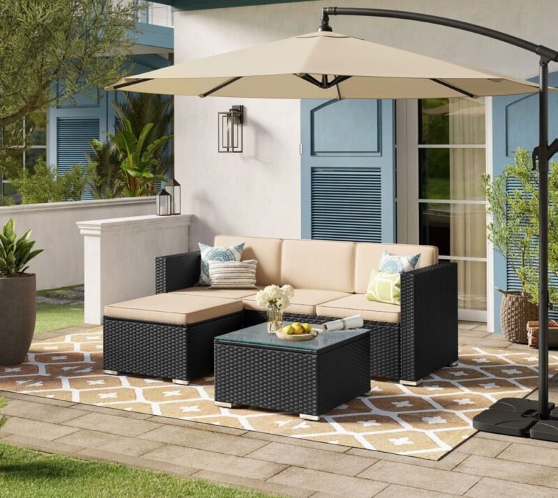 Gartenmöbel Set Polyrattan Sofa Tisch Schwarz Taupe LAMIS – Bild 2