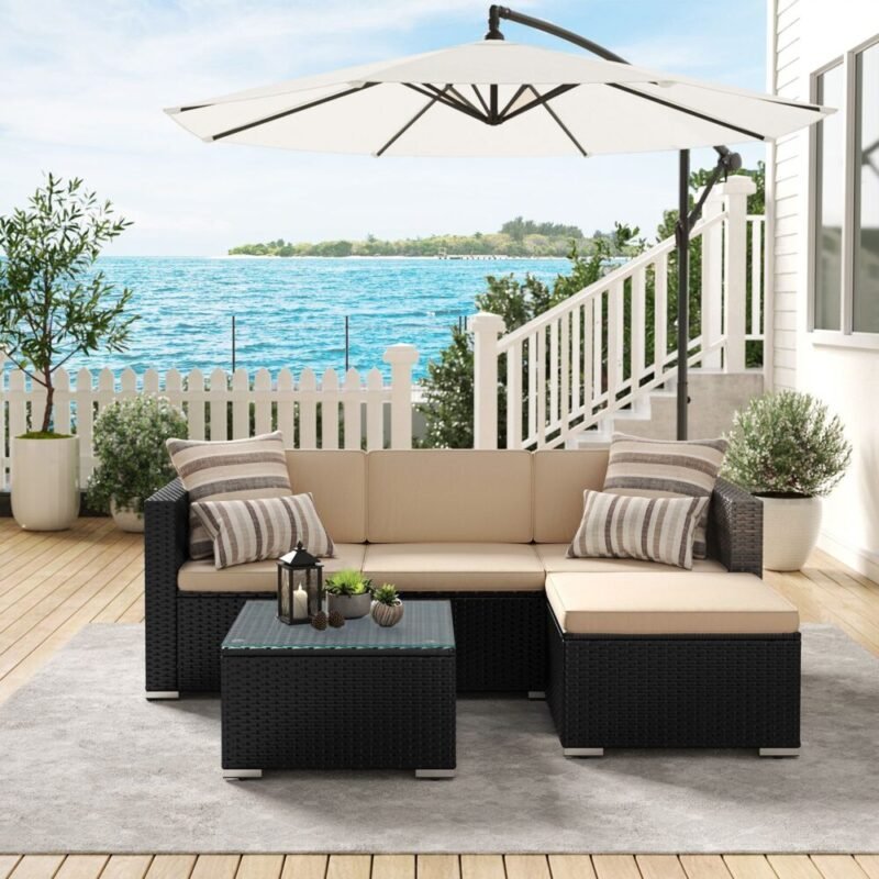 Gartenmöbel Set Polyrattan Sofa Tisch Schwarz Taupe LAMIS – Bild 3
