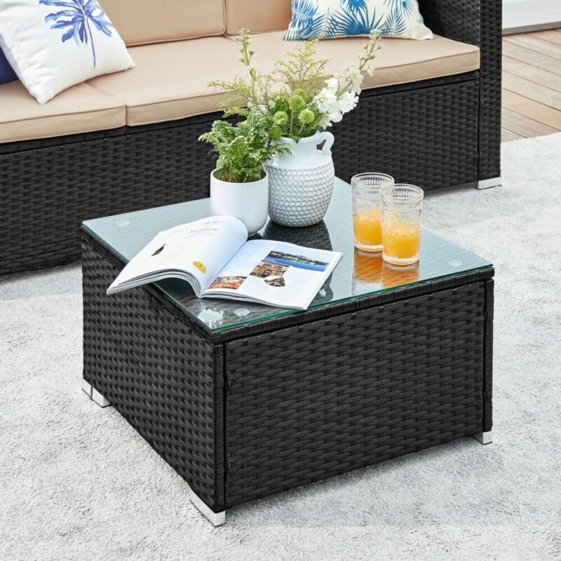 Gartenmöbel Set Polyrattan Sofa Tisch Schwarz Taupe LAMIS – Bild 5