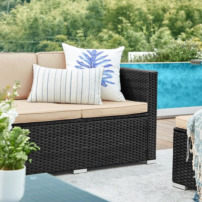 Gartenmöbel Set Polyrattan Sofa Tisch Schwarz Taupe LAMIS – Bild 6