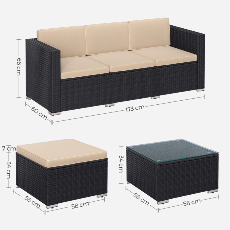 Gartenmöbel Set Polyrattan Sofa Tisch Schwarz Taupe LAMIS – Bild 7