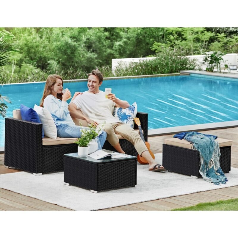 Gartenmöbel Set Polyrattan Sofa Tisch Schwarz Taupe LAMIS – Bild 8