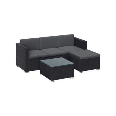 Gartenmöbel Polyrattan Ecksofa Schwarz Grau HELIOS