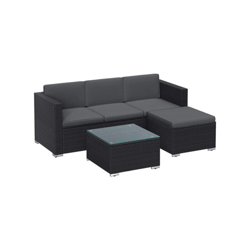 Gartenmöbel Polyrattan Ecksofa Schwarz Grau HELIOS