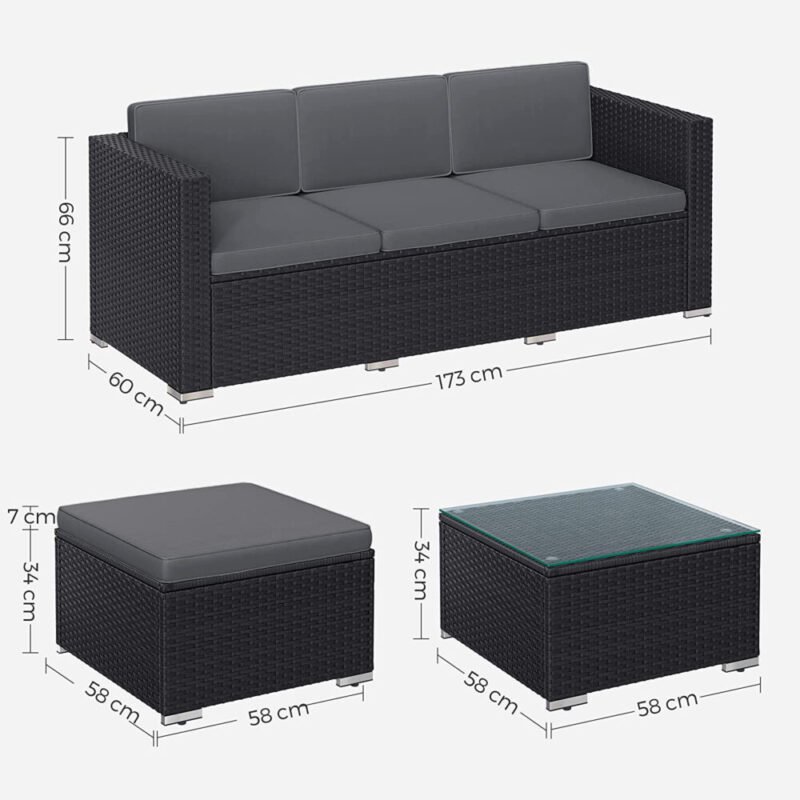 Gartenmöbel Polyrattan Ecksofa Schwarz Grau HELIOS – Bild 3