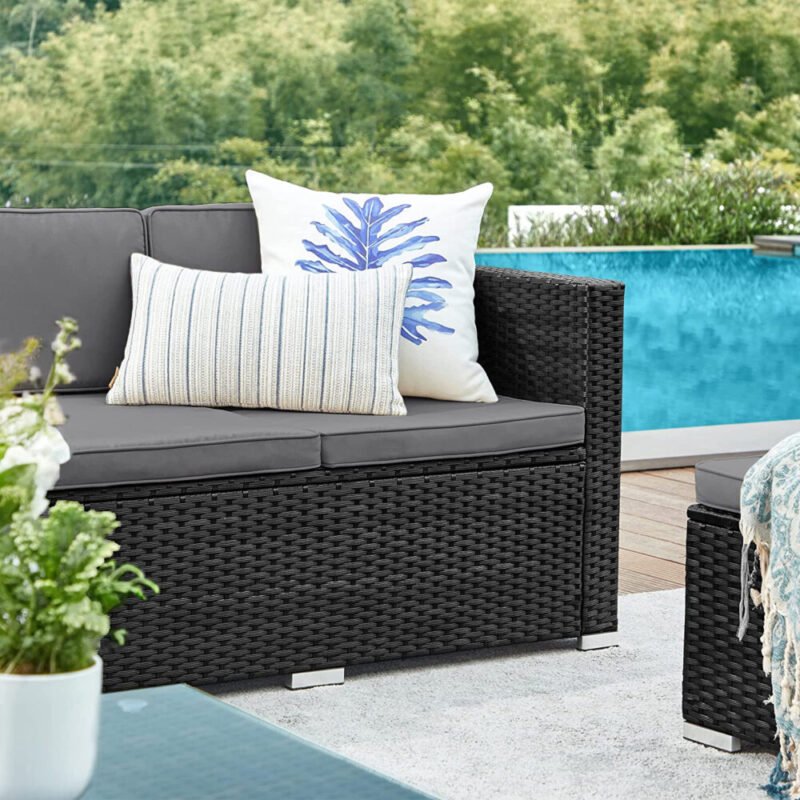 Gartenmöbel Polyrattan Ecksofa Schwarz Grau HELIOS – Bild 5
