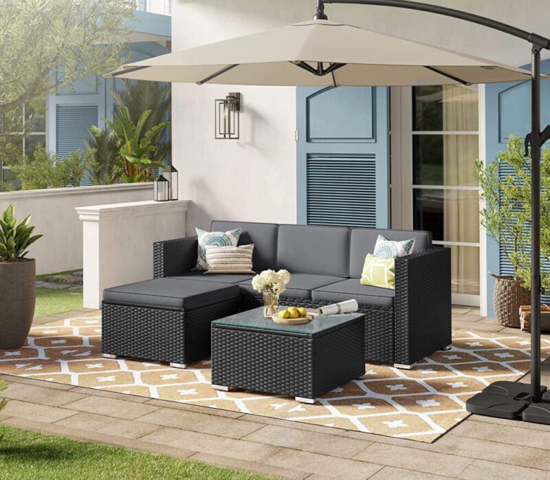 Gartenmöbel Polyrattan Ecksofa Schwarz Grau HELIOS – Bild 6