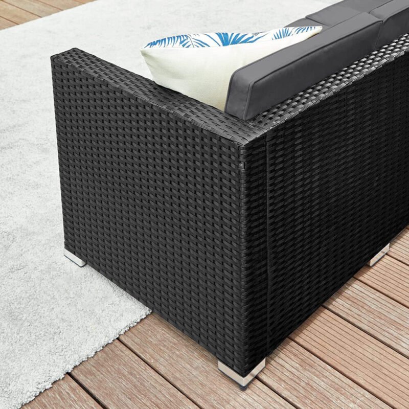 Gartenmöbel Polyrattan Ecksofa Schwarz Grau HELIOS – Bild 7