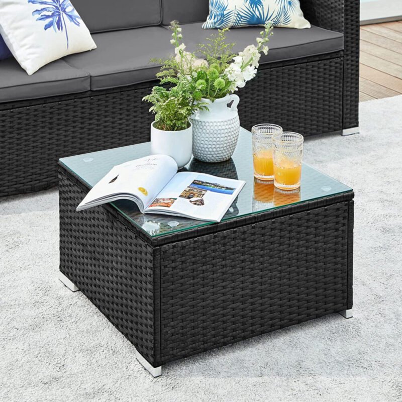 Gartenmöbel Polyrattan Ecksofa Schwarz Grau HELIOS – Bild 8