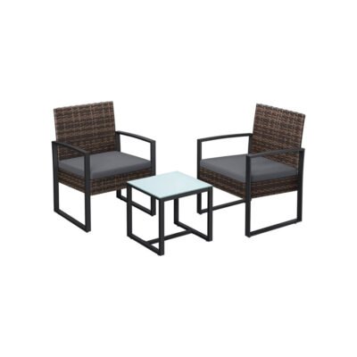 Gartenmöbel Set Polyrattan 3-teilig Braun Grau LUNAR