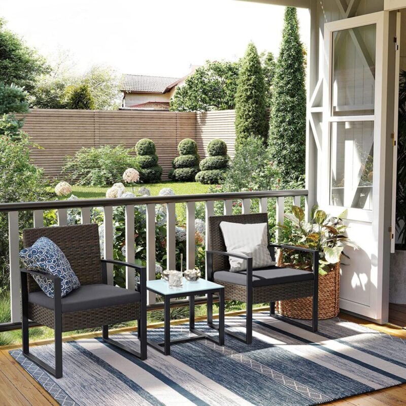 Gartenmöbel Set Polyrattan 3-teilig Braun Grau LUNAR – Bild 2