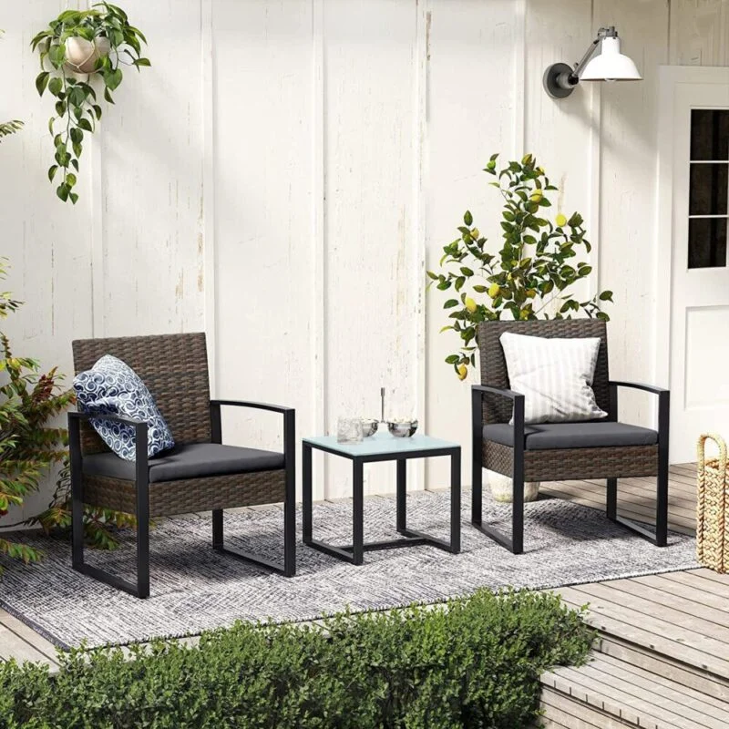 Gartenmöbel Set Polyrattan 3-teilig Braun Grau LUNAR – Bild 3