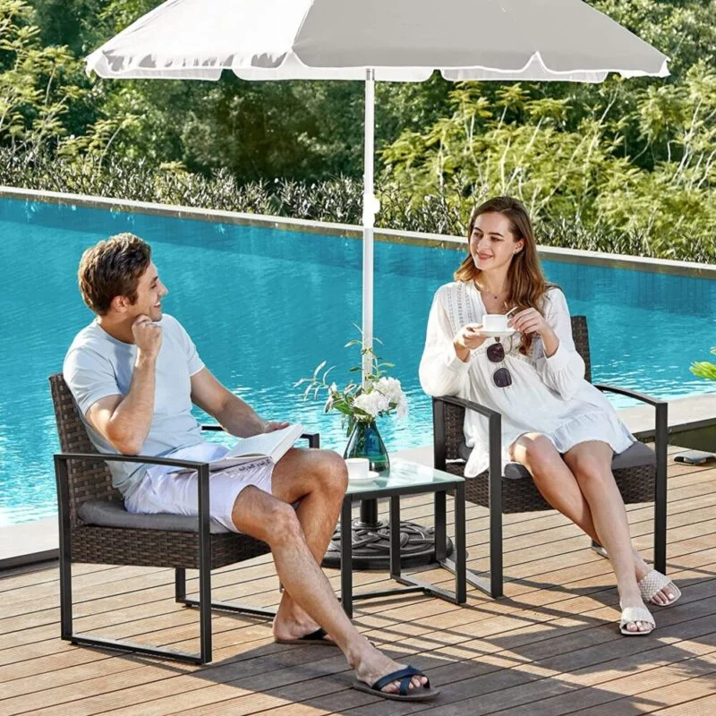 Gartenmöbel Set Polyrattan 3-teilig Braun Grau LUNAR – Bild 4