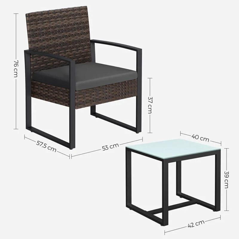 Gartenmöbel Set Polyrattan 3-teilig Braun Grau LUNAR – Bild 7