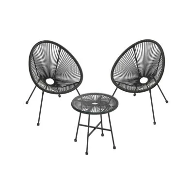 Balkonmöbel Gartenmöbel Set 3-teilig Acapulco Schwarz ALUNA