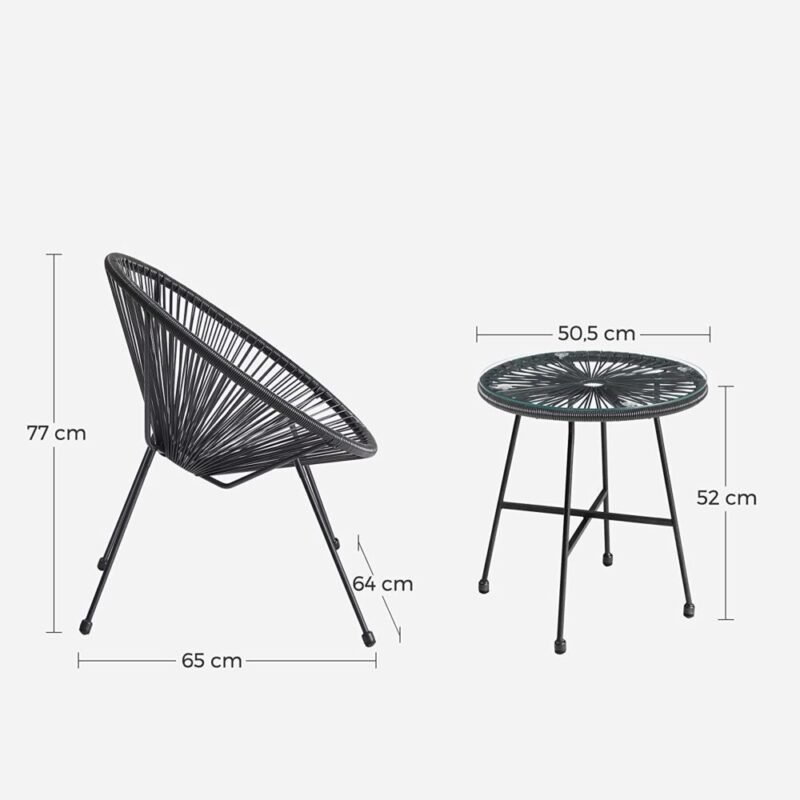 Balkonmöbel Gartenmöbel Set 3-teilig Acapulco Schwarz ALUNA – Bild 2