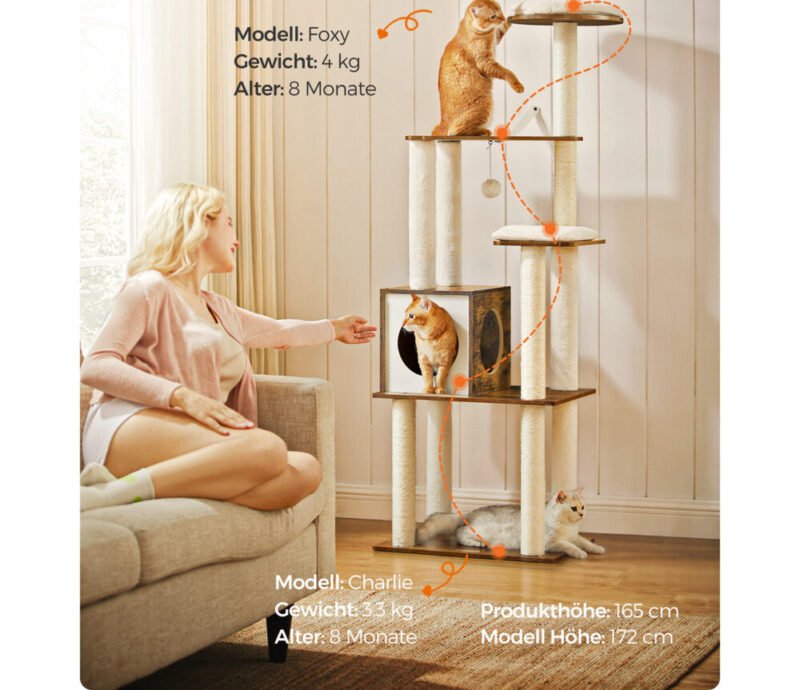 Kratzbaum 165cm Moderner Katzenturm Katzenmöbel ZEUSIA – Bild 2