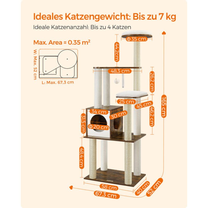 Kratzbaum 165cm Moderner Katzenturm Katzenmöbel ZEUSIA – Bild 5