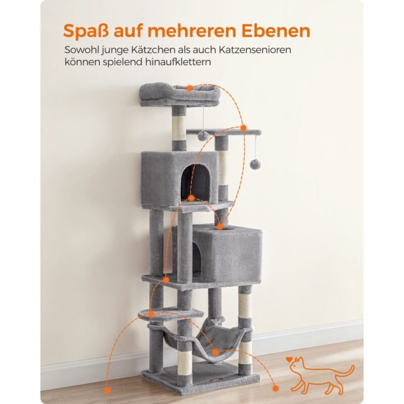 Kratzbaum 155cm Katzenbaum Höhlen Hängematte MODERNO – Bild 4