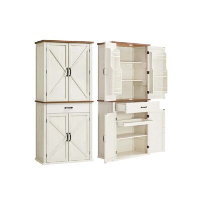 Hoher Küchenschrank Landhausstil mit Schiebetüren und Ablagen LIRY