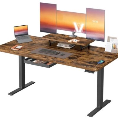 Höhenverstellbarer Schreibtisch USB Monitorständer 160x80cm SOLANA